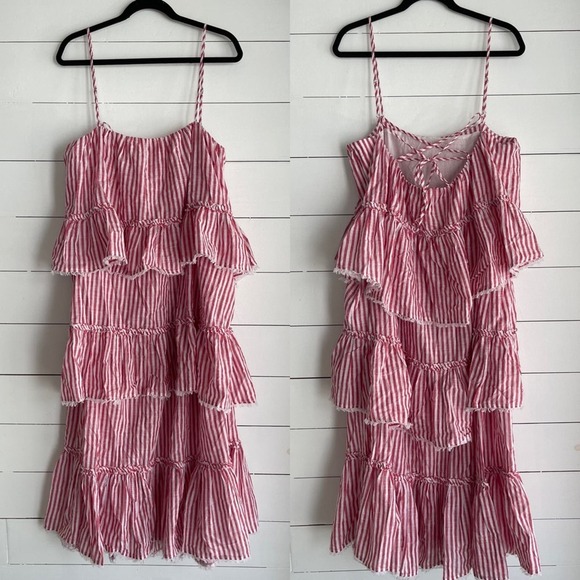 NWT CINQ À SEPT Avva tiered striped cotton midi dress Size 14 - Picture 2 of 10